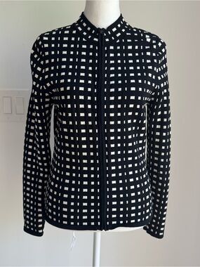 Shu Shu Zip‎ Up Cardigan Sweater Preppy Office Work L